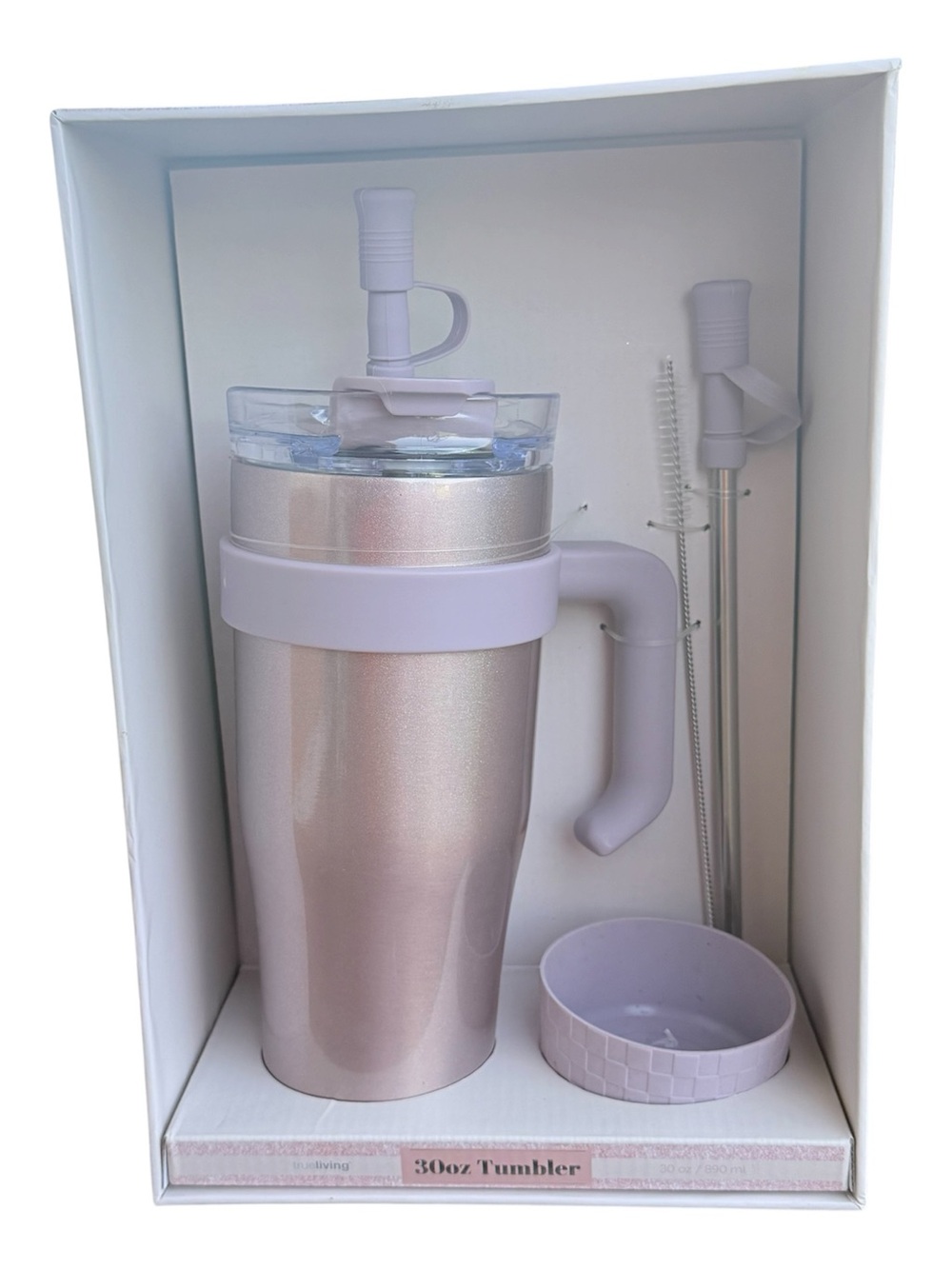 True Living Lavender Metallic 30oz Travel Tumbler with Handle and Straw- NEW